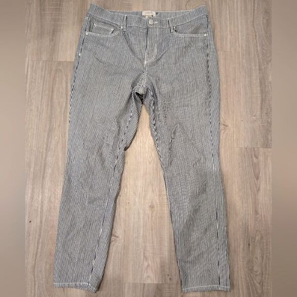 Loft Skinny Ankle Striped Jeans Blue And White Sz 10 - Picture 3 of 12